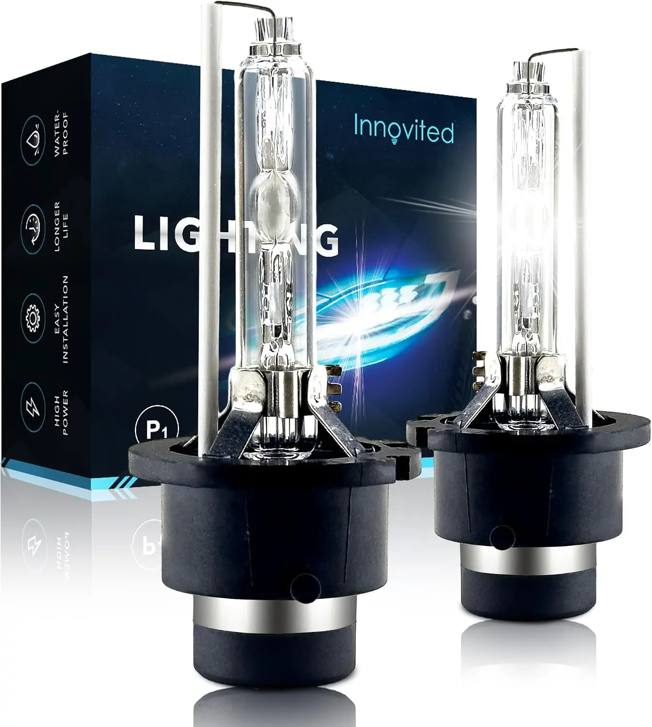 Innovited D2S HID Xenon Headlight Bulbs 6000K Cool White High Low Beam 66040 66240 85122,etc Replacement Bulb - Pack of 2 Gift