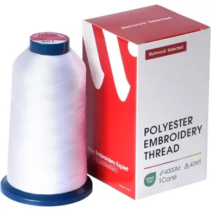 Embroidery Machine Thread Selected White 4000M 40WT Polyester Embroidery Thread Smooth Strong Single Spool for Home & Commercial Machines 0401