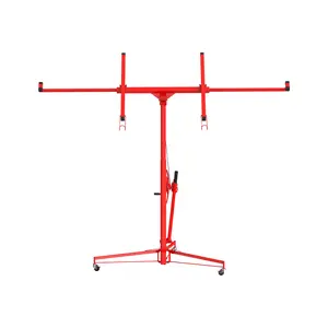 Garvee Drywall Lift 16 ft, Heavy Duty Sheetrock Lift 150LBS, Drywall Lifter Rolling Lifter Panel, Adjustable Telescopic Arm, Lockable Wheels and Gloves, Hoist Jack, for Ceiling and Wall Installation, Red