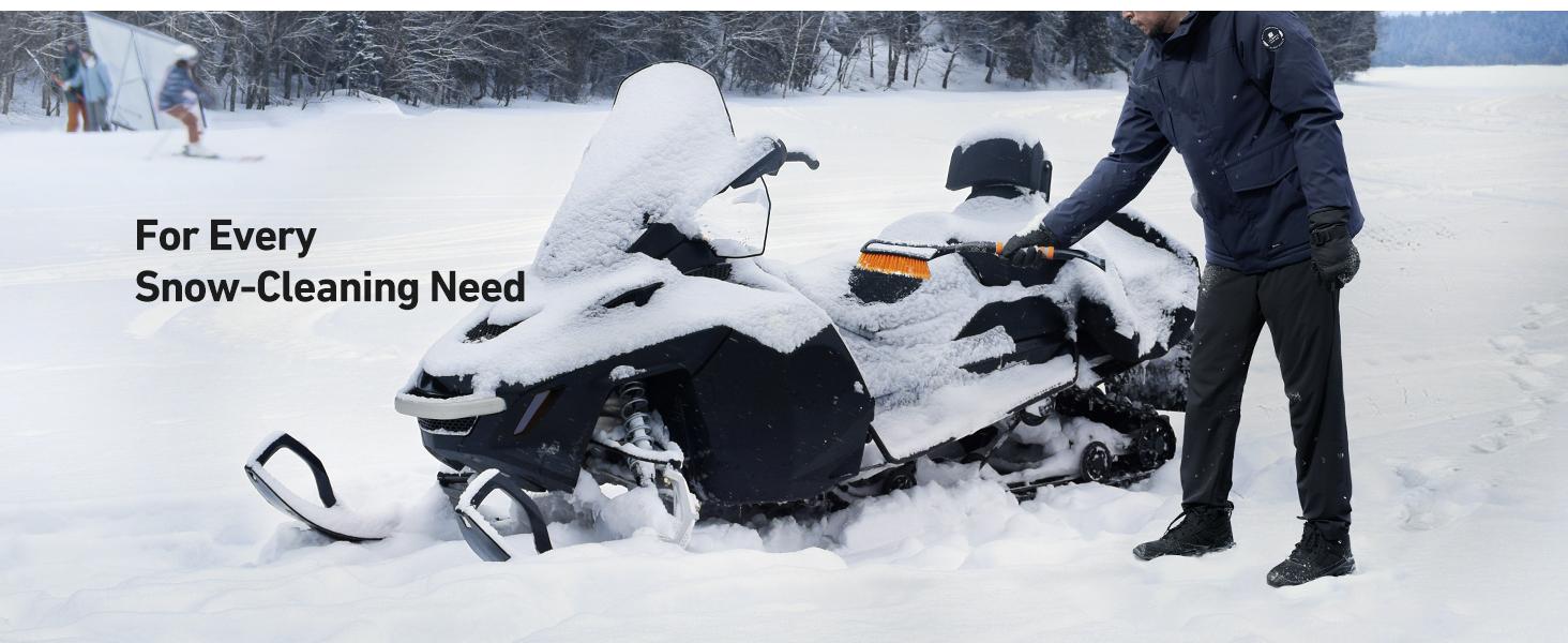 AstroAI 27" Snow Brush and Detachable Ice Scraper with Ergonomic Foam Grip for Cars, Trucks, SUVs (Heavy Duty ABS, PVC Brush, Orange)