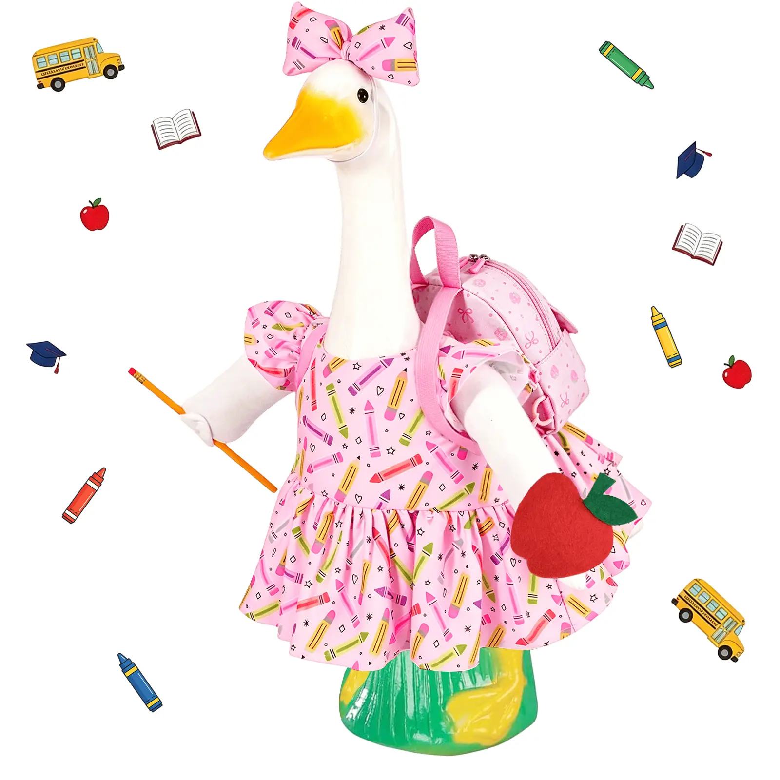 Back to School Decorative Porch Goose Outfit Set for 23'' Plastic Statue, Lawn Porch Goose Clothes for Outdoor Garden Yard Patio Decor