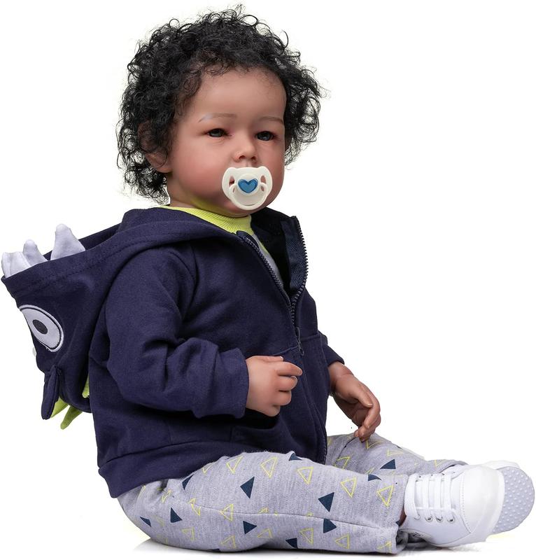 20inch Black Reborn Baby Dolls Boy Cloth body Realistic Newborn Baby Dolls Lifelike Vinyl Reborn Toddler Doll Toy Accessories Gift for Collection & Kids Age 3+