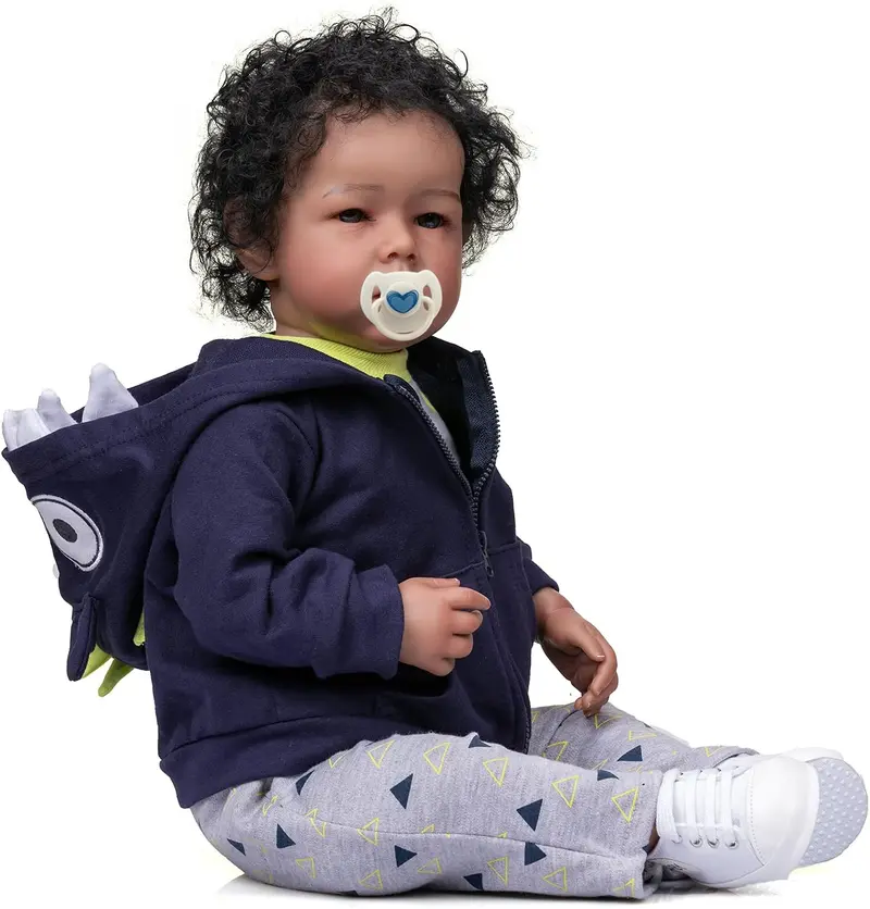 20inch Black Reborn Baby Dolls Boy Cloth body Realistic Newborn Baby Dolls Lifelike Vinyl Reborn Toddler Doll Toy Accessories Gift for Collection & Kids Age 3+