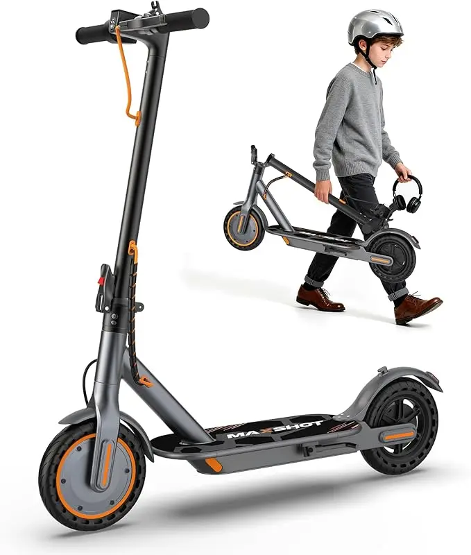 MAXSHOT Kid Electric Scooter for 8+, 350W Motor,19 Mph, 12 Miles Range, 8.5" Solid Tire, Folding Electric Scooter for Kids with App Control, Cruise Control, Dual Braking