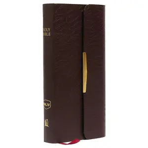 NKJV, Checkbook Bible, Compact, Bonded Leather, Burgundy, Wallet Style, Red Letter: Holy Bible, New King James Version by Thomas Nelson [Leatherbound Book]