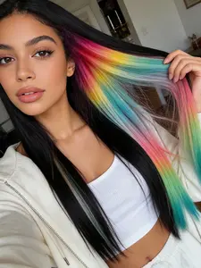 Black Friday Exclusive: 2 Pcs Rainbow Hair Extensions,22 Inch Straight Colored Clip on Hair Extension for Women, Halloween & Christmas Colorful Synthetic Hairpieces for Girls Kids Gift, Perfect for Party, Daily, Festival Use.