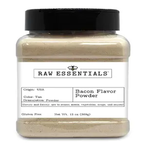 Raw Essentials Bacon Flavor Powder - Savory and Smoky - Use to Season Meats, Vegetables, Soups and Sauces - 13 Ounce Bottle