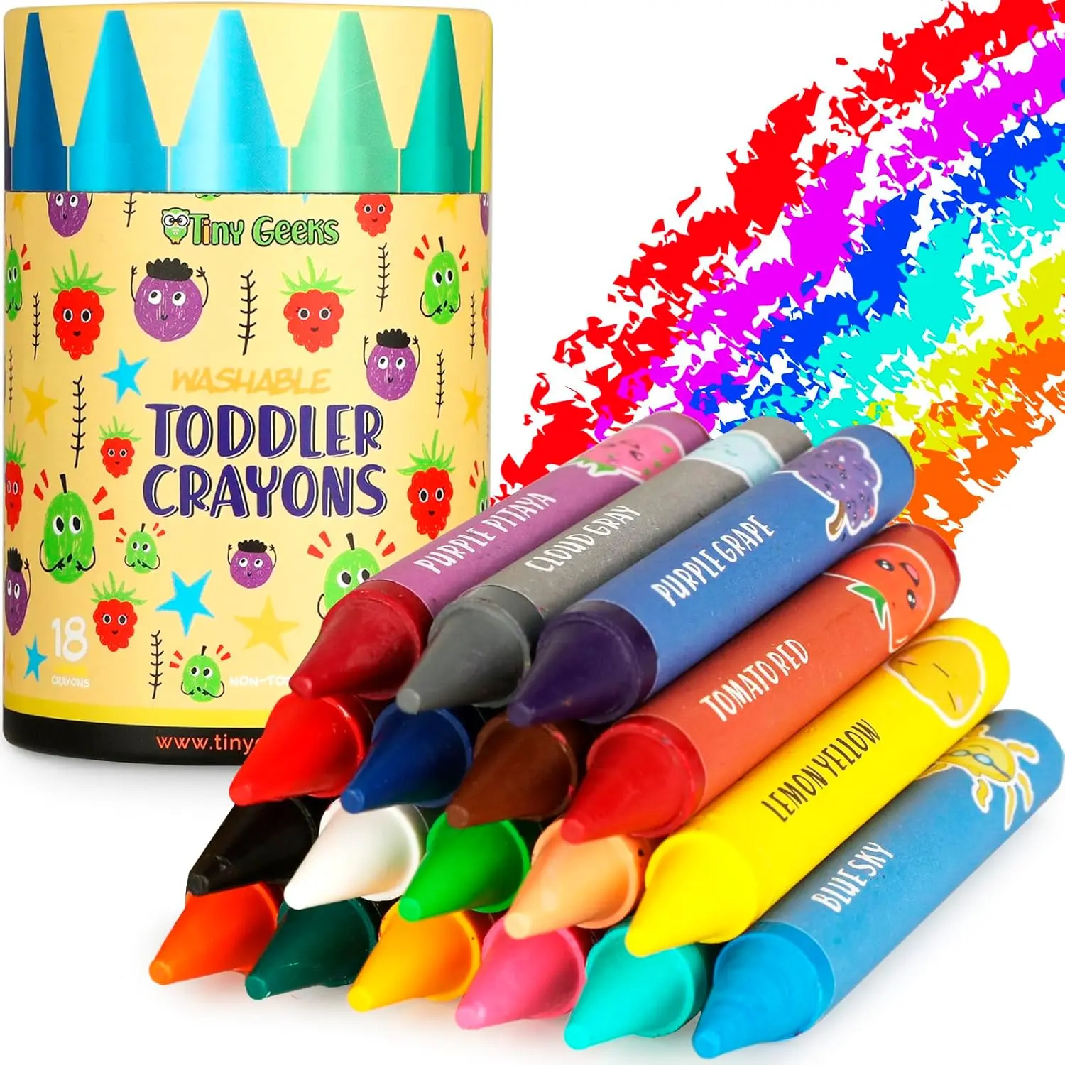 TinyGeeks Jumbo Crayons – Non-Toxic Washable Crayons for Toddlers & Kids Ages 1–8, Easy-to-Hold Coloring Supplies for Travel, Art & Learning