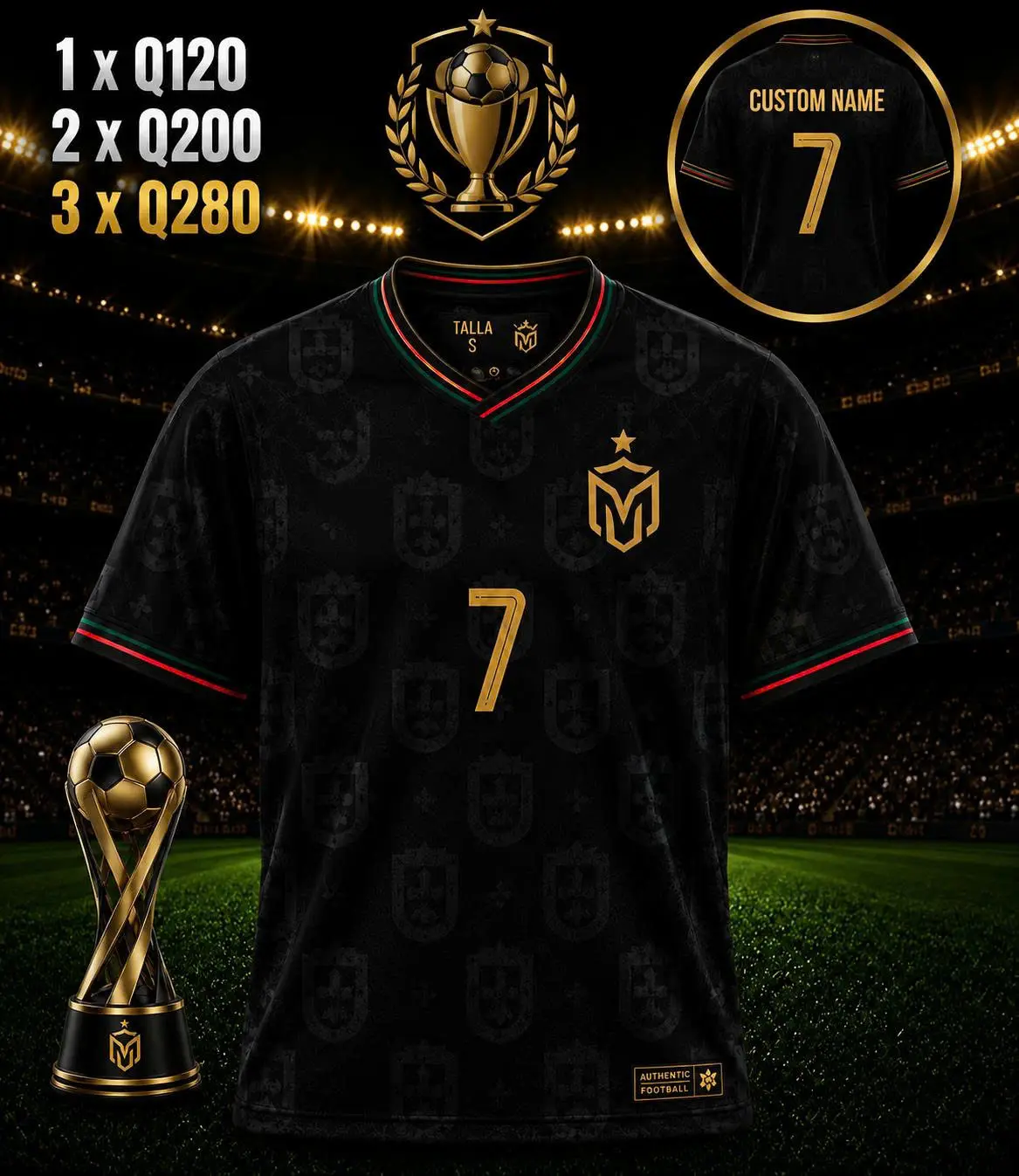 Men's Custom Soccer Jersey – Black Gold Athletic Football Shirt | Personalized Name & Number | Breathable Performance Training Jersey