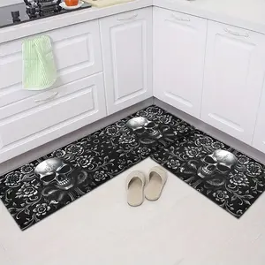 2 Piece Contemporary Kitchen Floor Mats with Skeleton Elements Pattern Set for Holiday Decorations, Diatomite Material - Soft and Comfortable for Bedroom Living Room Dining Room Bathroom Doormat , Halloween