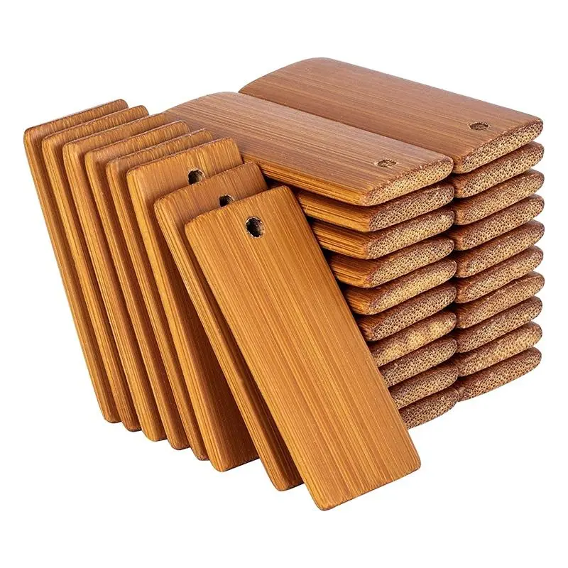 100Pcs 45x20mm Rectangular Natural Bamboo Unfinished Tags for Cycling Keychain Rings, DIY Labeling Retro Look Waterproof Sports & Outdoor Leisure Equipment Key Ring Tags, Key Ring Hole