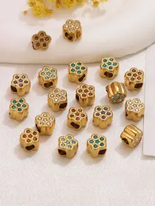 Elegant Floral Zirconia Beads Set, Large Hole Spacer Beads, DIY Jewelry Making Materials for Necklaces & Bracelets