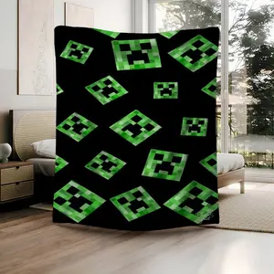 1Pc MINEc Creeper pattern Graphic Printed Flannel Blanket - 100 Polyester, Soft Sofa, Chair and Sofa Cover, Large Size Living Room, Bedroom, Picnic Decoration, Multi-Purpose Blanket, Unique Perfect Gift
