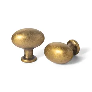 6 Pack Oval Antique Brass Cabinet Knobs Zinc Alloy Drawer Knobs for Dresser Cupboard Wardrobe 6 Packed Door Hardware Decorative Classic Look Vintage Charm