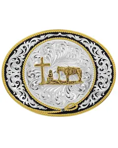 Montana Silversmiths Men's Tri-Color Pinched Buckle With Christian Cowboy Figure - 6190-731M