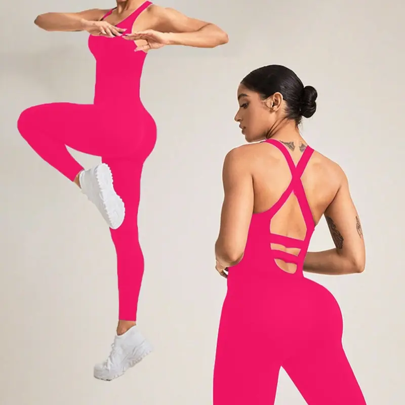 Jumpsuits for Women One Piece Workout Jumpsuits Sleeveless Cross Back Yoga Rompers Sports Jumpsuit Sporty Jumpsuit