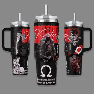 Kratos God Of War Gaming Stainless Steel Insulated Travel Tumbler With Handle 20oz 40oz Spartan Warrior Video Game Coffee Cup