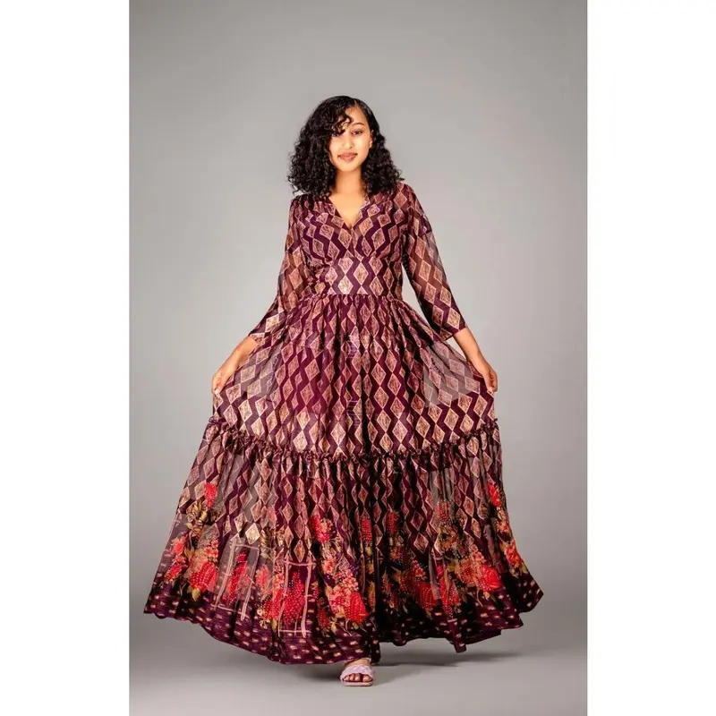 white christmas dresses Ethiopian Eritrean Habesha Grey Chiffon Dress main image 0
