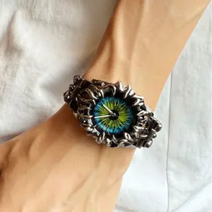 Gothic Flame Totem Men's Watch, Vintage Black Steel Band Wristwatch