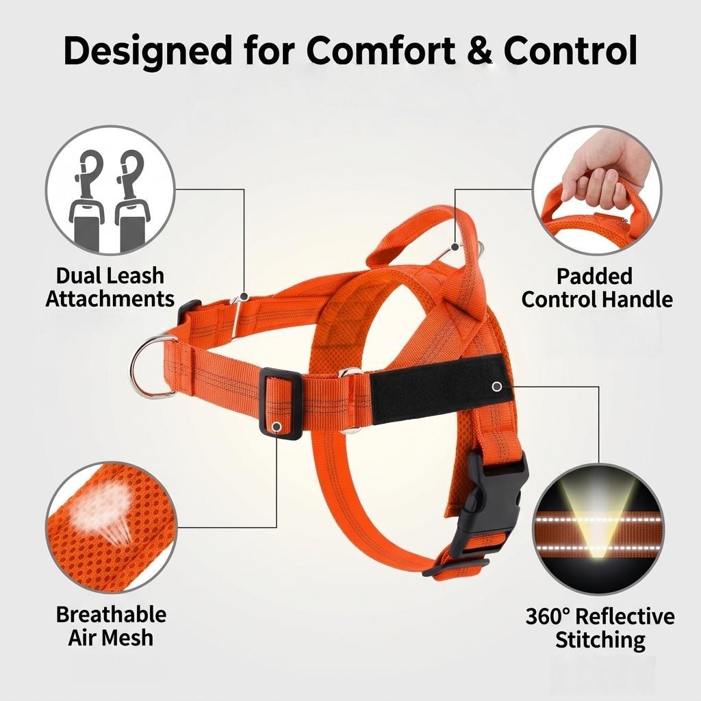 Dog Comfortable Harness - Easy to Fit No-Pull Design Safe Secure and Comfortable Ideal for All Dogs - Resistant Lightweight Straps - Adjustable Straps for Perfect Fit