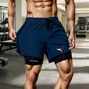 Men’s quick-dry double-layer athletic shorts with built-in pockets and towel hook clip | Breathable sports fitness shorts suitable for training, jogging, and workouts—an everyday essential
