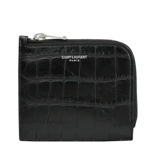 Pre-owned Yves Saint Laurent Leather Small Leather Goods Saint Laurent Men's Imprint Black Crocodile Card Case