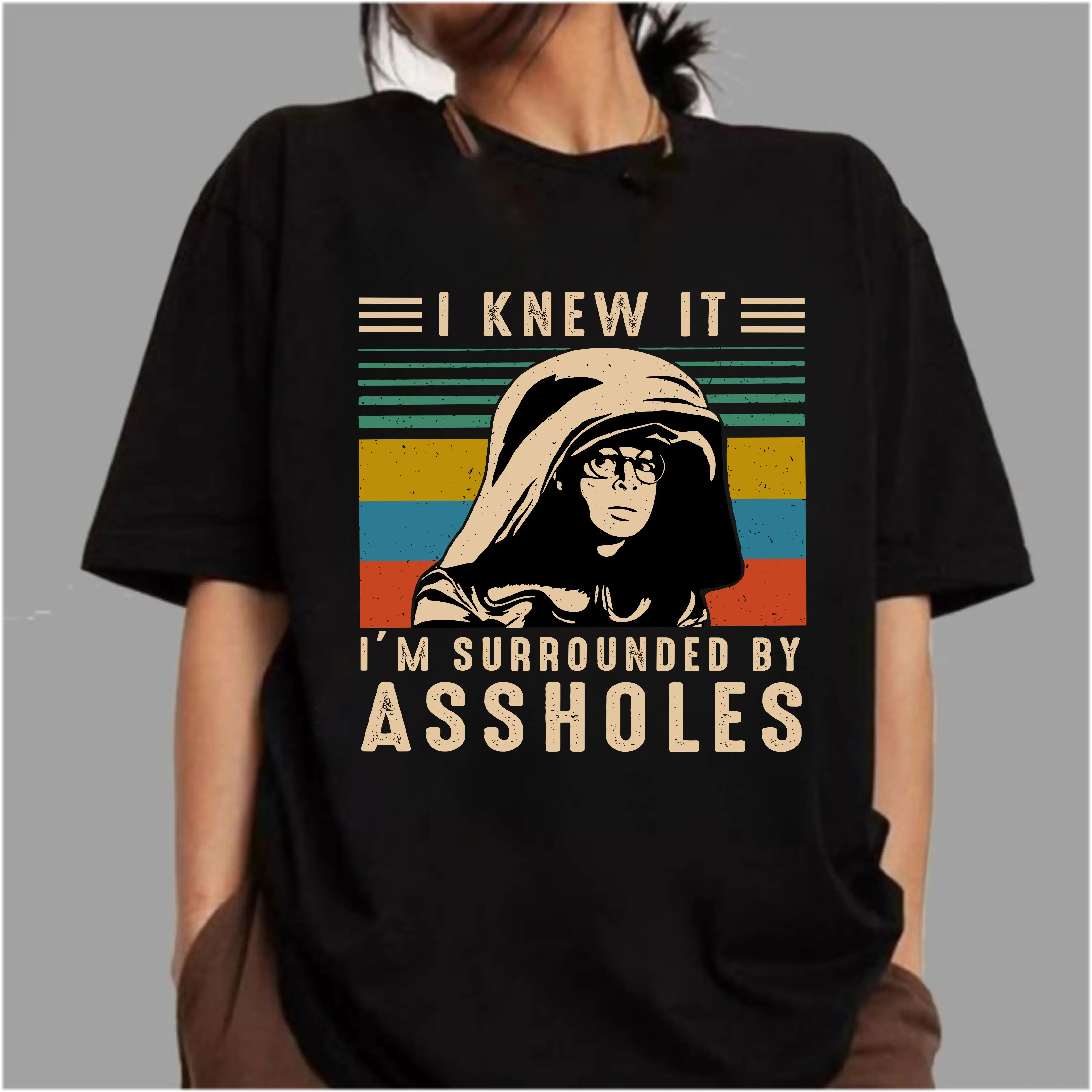 Unisex "I Knew It I'm Surrounded" Graphic T-Shirt - Dark Helmet Spaceballs Inspired, Streetwear, Sport, Casual, Classic Relaxed Fit Tee | James Men's Shop
