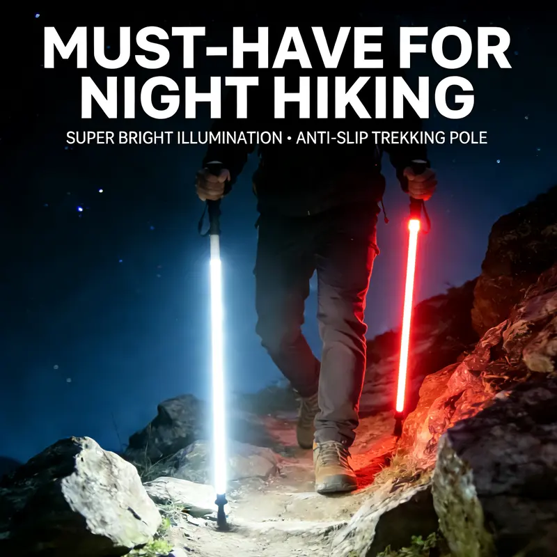 Photo Ready Trekking Poles, Lightsaber Style Aircraft Aluminum with Built-in LED Light, Adjustable for Night Hiking - Father's Day Gifts for Guys, Guys Gifts, Cool Outdoor Stuff, 500G, Portable Torch Hiking Sticks, Tactical Hiking Stick, Survival Gear Tra