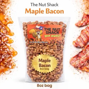 8oz bag-The Nut Shack Maple Bacon Candied Pecans - Sweet & Savory Gourmet Snack with Real Maple Flavor & Crispy Bacon Taste Texas Favorite - Crunchy -8oz bag