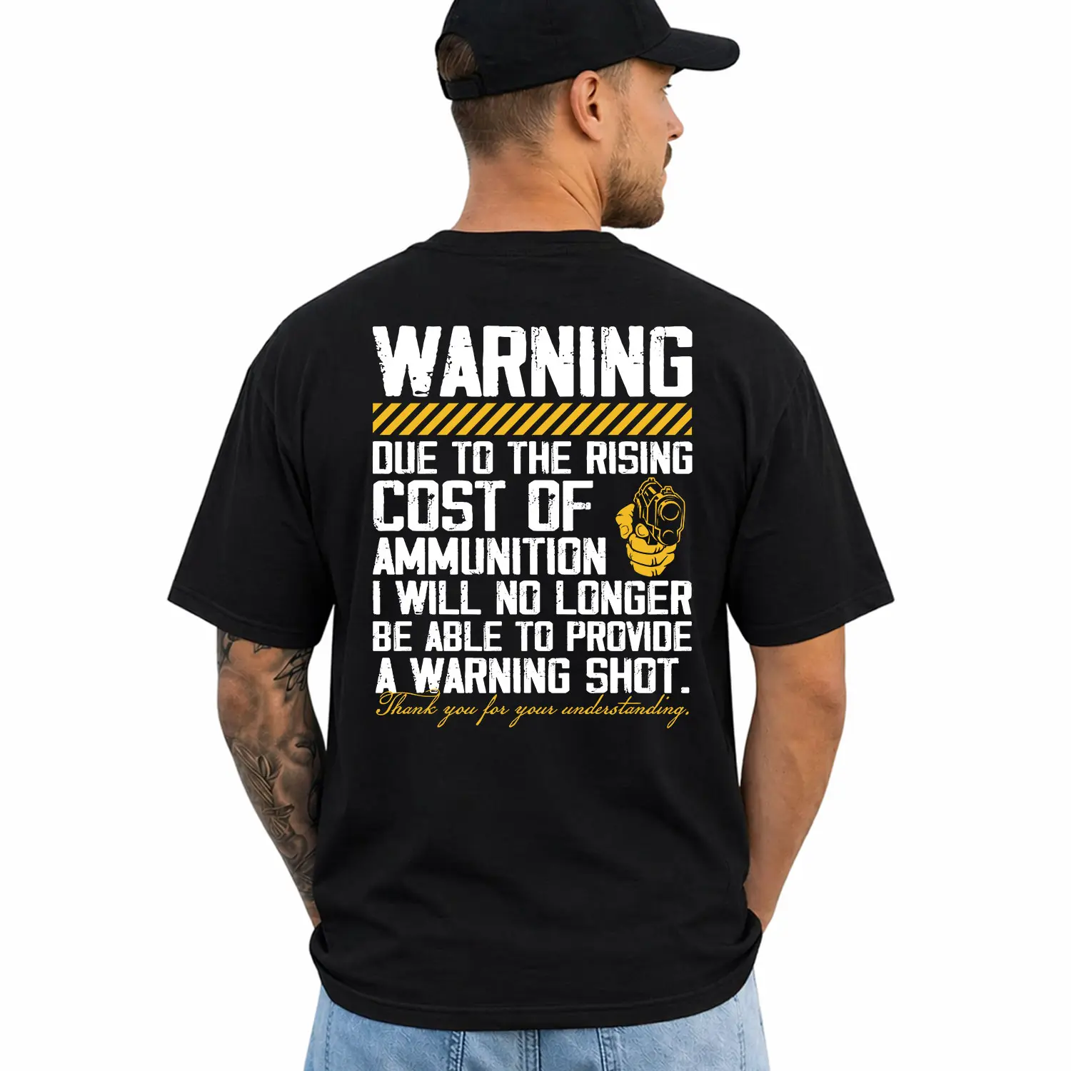 Warning Shot Shirt, Short Sleeve Printed Graphic Shirt, Daily Casual Cotton Menswear