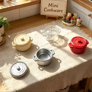 Mini Enamel Soup Pot for Dollhouse, Realistic Kitchen Playset Accessory, DIY Craft Scene Decor, Mini Two-Handle Covered Pot Model