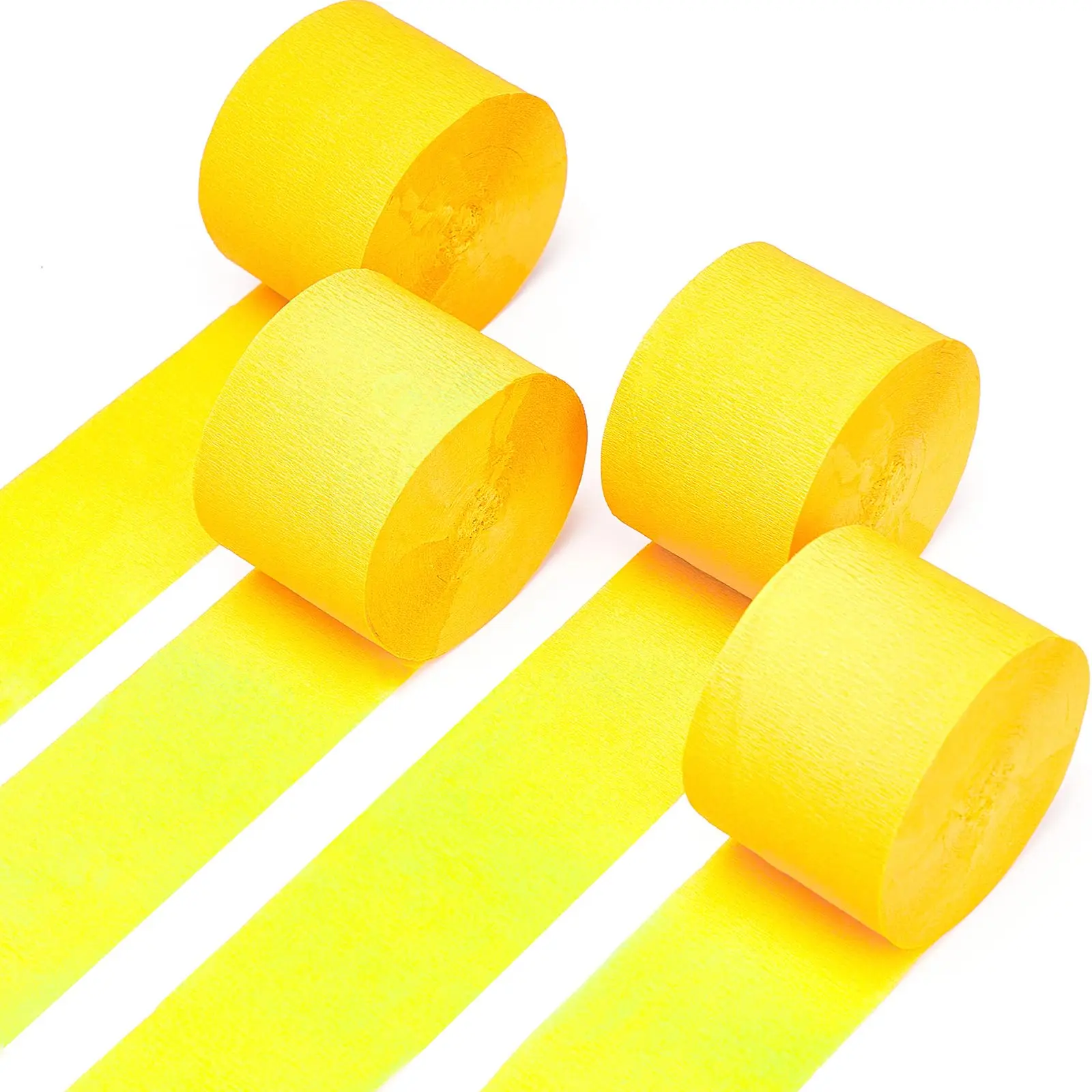 PartyWoo Crepe Paper Streamers 4 Rolls 328ft, Pack of Yellow Crepe Paper for Party, Wedding, Birthday, Baby Shower Decorations (1.8 Inch x 82 Ft/Roll), Ceiling Hang, Pre-Rolled