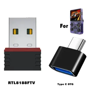 Mini USB Wireless Network Card + Type-C OTG Adapter for R36s/r36h/r40xx Handheld Devices, Compact Wi-Fi Module for Portable Use