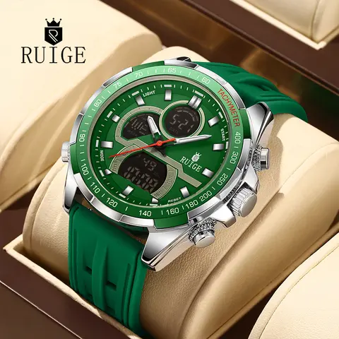 RUIGE New Alloy Digital Analog Men's Quartz Watch - << 30M Water Resistant, Luminous, Large Easy-Read Dial, Dual Display, Chic Fashionable Stylish Watch, Everyday Casual Sports for Students