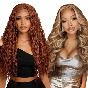 [Blend] Buy 1 Get 1 Free Blended Human Hair Lace Front Wig | 180% Density, Transparent Lace – Hurry! #350 Ocean Wave Wigs & #P4/27 Body Wave Hair Wig #SummerVibes