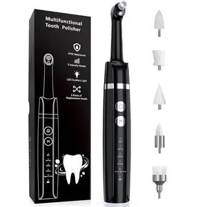 Tooth Polisher Kit with 5 Speed Modes,6 Brush Heads, Polishing Compound, Rechargeable Electric Tooth Polishing Tool with LED Light & Travel Case, Home Use Teeth Cleaner