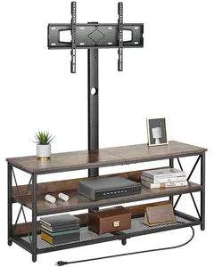 【Summervibes】VEVOR 48" TV Stand with Mount for up to 75 in TVs, Entertainment Center with Power Outlet, Height Adjustable TV Console with Mount with 3 Tiers Open Storage Cabinets for Bedroom, Living Room, Browm