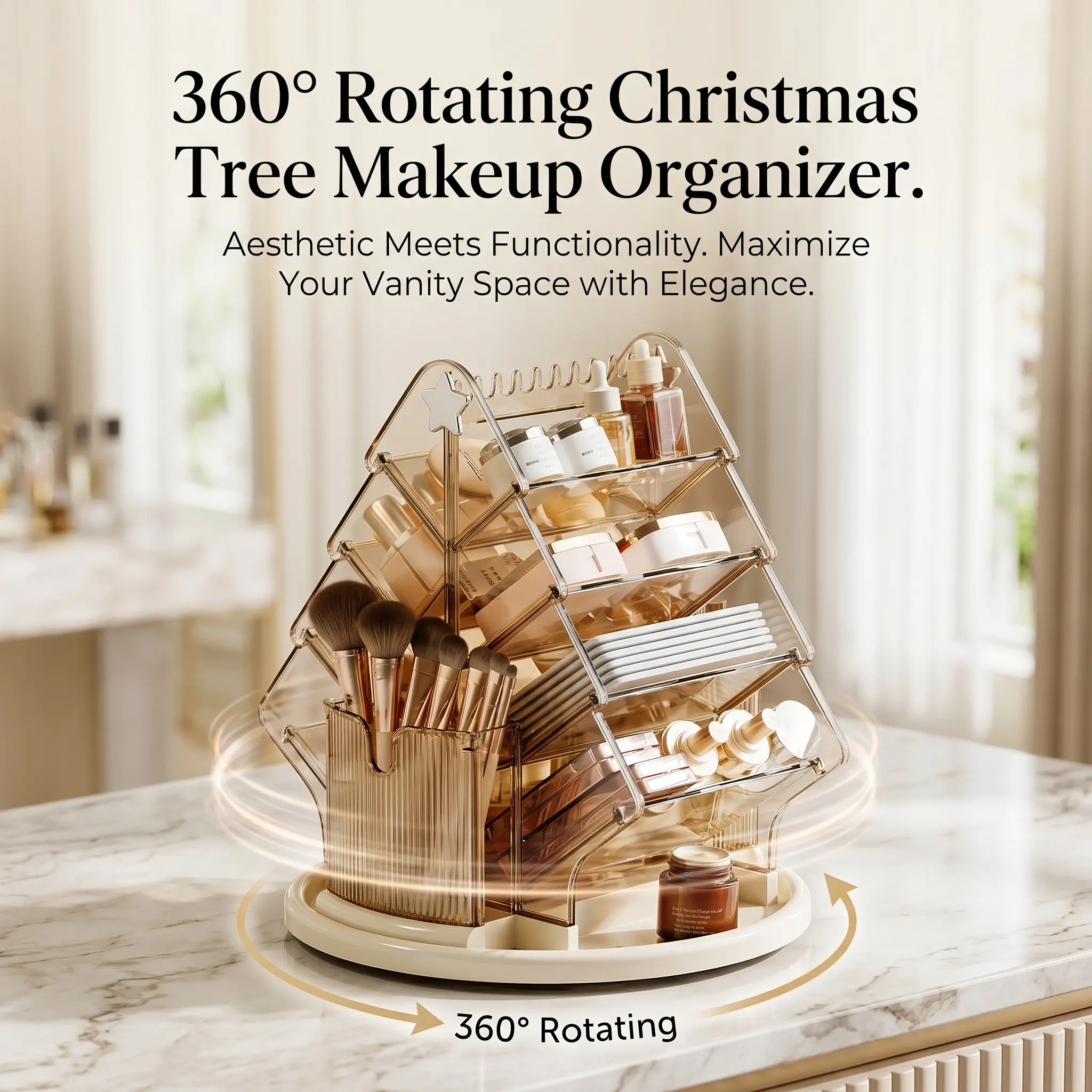 Rotatable Makeup Organizer, Multi-Layer Desktop Cosmetic & Jewelry Storage Box, Vanity Skincare Holder with 360° Rotation