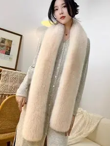 Women's Faux Fox Fur Scarf Wrap, Fluffy Soft Scarf, Thick Warm Fashionable Plush Shawl, Casual Plain Design, Fall & Winter Accessory