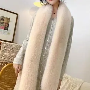 Women's Faux Fox Fur Scarf Wrap, Fluffy Soft Scarf, Thick Warm Fashionable Plush Shawl, Casual Plain Design, Fall & Winter Accessory