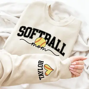 Softball Mom Kids Name & Number On Sleeve Sweatshirt, Mom Softball Sweater, Softball Mama Shirt, Softball Season Shirt, Gameday Mama Shirt