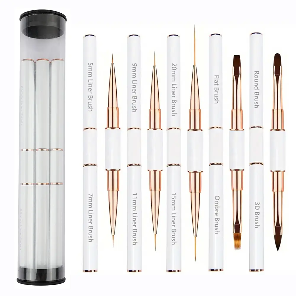 5Pcs Nail Art Bushes Set Double-Ended Manicure Gel Polish Nail Art Design Painting Tools Nail Art Liner Brush (5/7/9/11/15mm) for Nails Detail, Long Lines, Ombre, Drawing DIY Nail Art Nail Art Accessories, Nail Art Supplies
