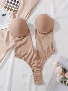 Women's Backless Strapless High Waisted Shapewear Bodysuit, Bust Bodysuit, Invisible Low-Back Thong, Kardashian Style, All Seasons, Moderate Fabric Thickness