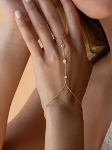 Stainless Steel Zirconia Finger Ring Bracelet, Cubic Zirconia Bracelet, Luxurious High-End Style, Women's Casual Jewelry, Perfect for Daily Wear, Elegant Versatile Accessory