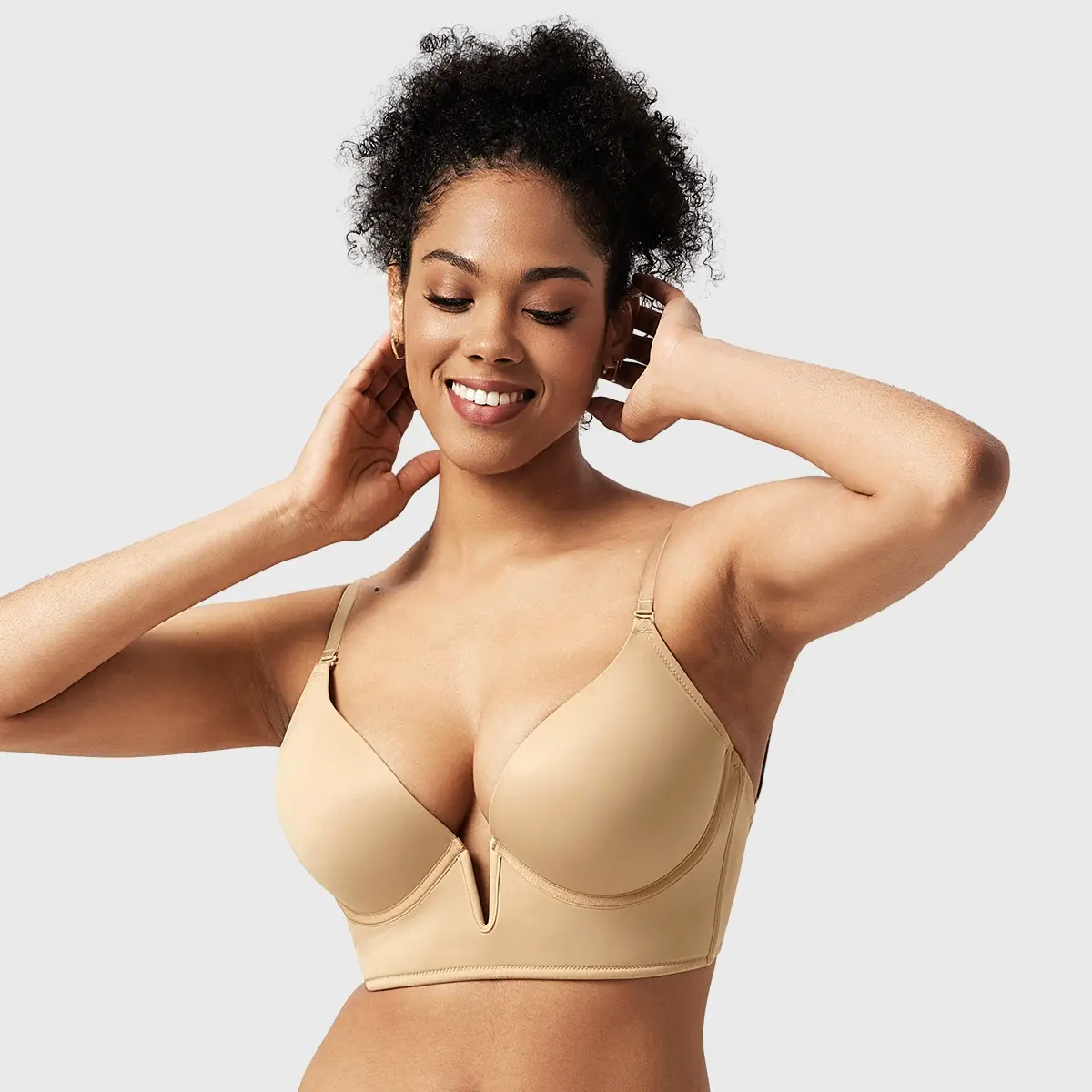 HSIA Vellure Deep V Backless Bra - Seamless Push Up Wireless Plunge Bra, Ultra Low Back Design, 9-Level Convertible Straps, Extended Underbust Support, Breathable Sandwich Cups, Soft Double Stretch for Summer Low-Back Dresses Womenswear