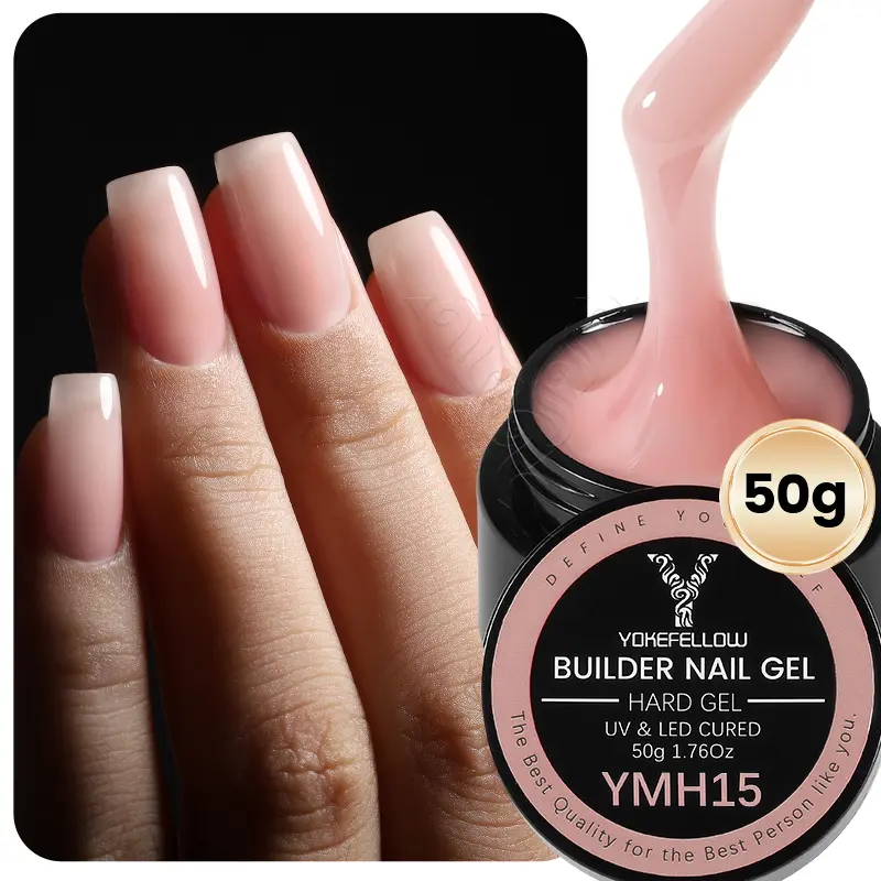 YOKEFELLOW Builder Nail Gel YMH15 Pink Apricot Nude Nail Extension Gel 50g 1.76oz  Builder Gel for Nail Extension Profession poly nail gel Long Lasting Hema-Free Tpo-Free Nail Extension Gel for Nail Beauty and Art