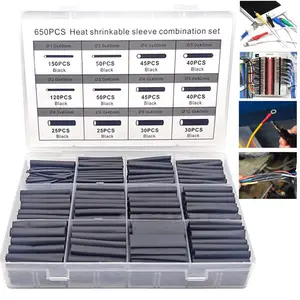 650pcs Flame Retardant Heat Shrink Tubing, Wire Protection Sleeve, Insulation Heat Shrink Tube, Data Cable Sleeves, Heat Shrink Kit