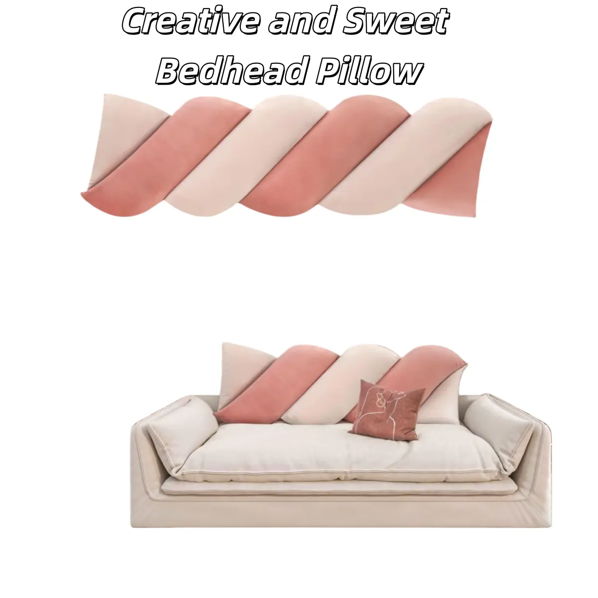VelvetWave Blush Twisted Wavy Headboard Pillow, Dutch Velvet Ergonomic Bed Backrest Cushion, Color‑Block Decorative Reading Pillow for Queen & King Size Beds