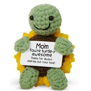 1Pc Mini Funny Turtle Mom Gifts from Daughter Son, Birthday Mothers Day Easter Gifts for Mom Mother Mama Presents, Handmade Emotional Positive Crochet Turtle