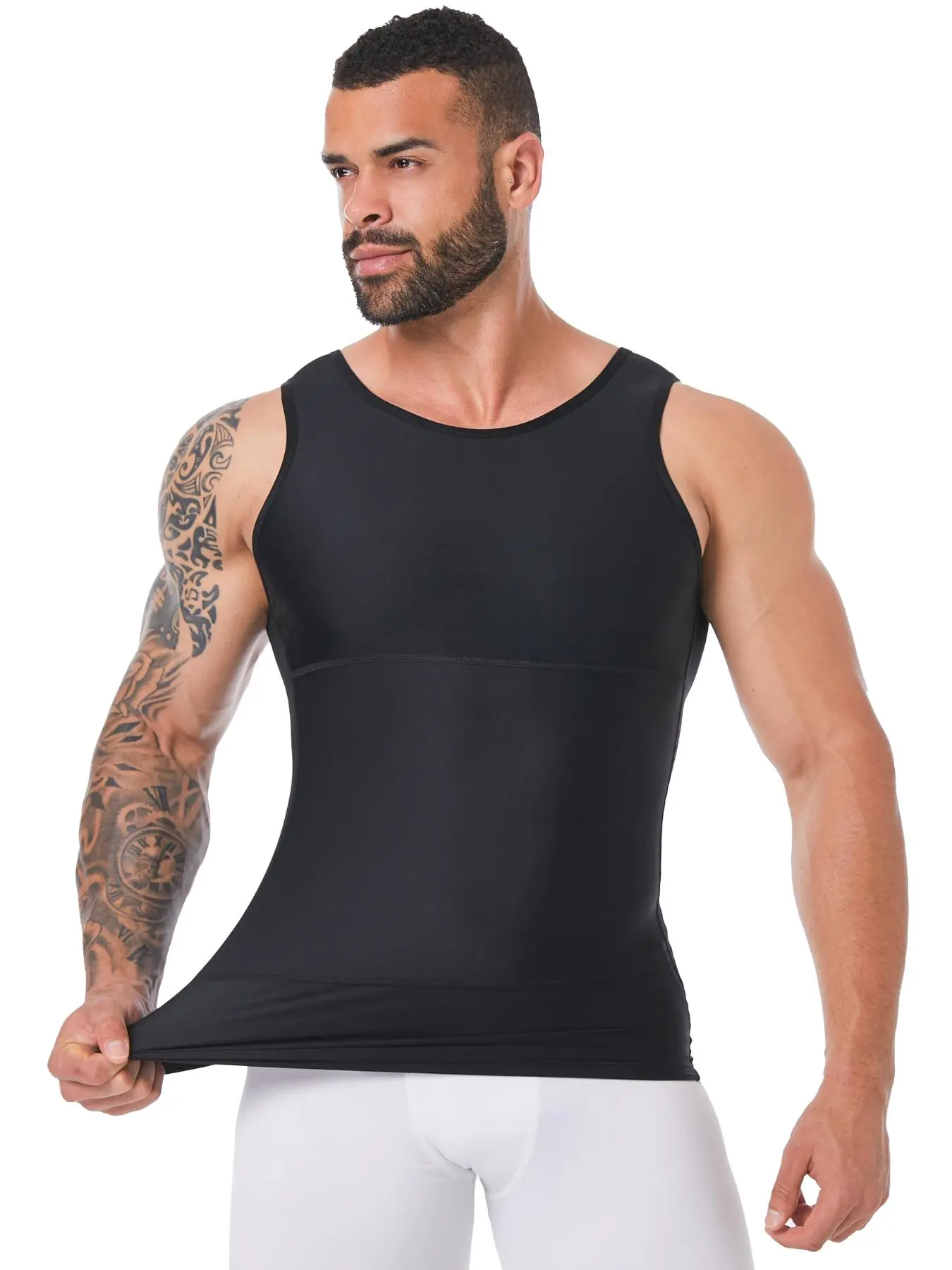 Men's Solid Compression Shapewear Tank Top, High Stretch Tummy Control Shaper, Men's Body Shapewear, Sleeveless Compression Vest, Undershirt for Gynecomastia